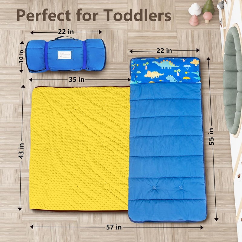 PRIMLECT Toddler Nap Mat with Removable Pillow and Fleece Blanket, Extra Large 55''x35'' Sleeping Bag, Washable, Light, Easy to Roll up, Perfect for Daycare, Preschool, Kindergarten, Travel - Image 3